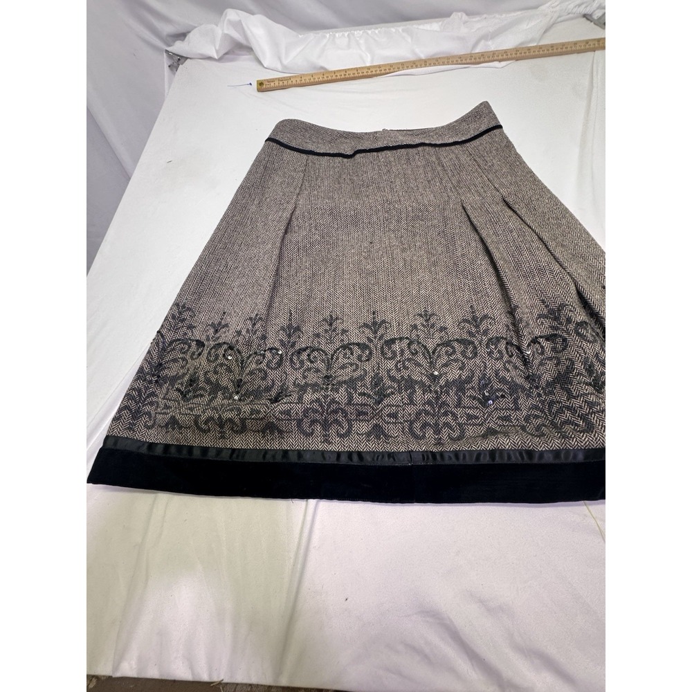 Loft 8 brown and black herringbone wool blend sequin skirt Preppy Cocktail Grung